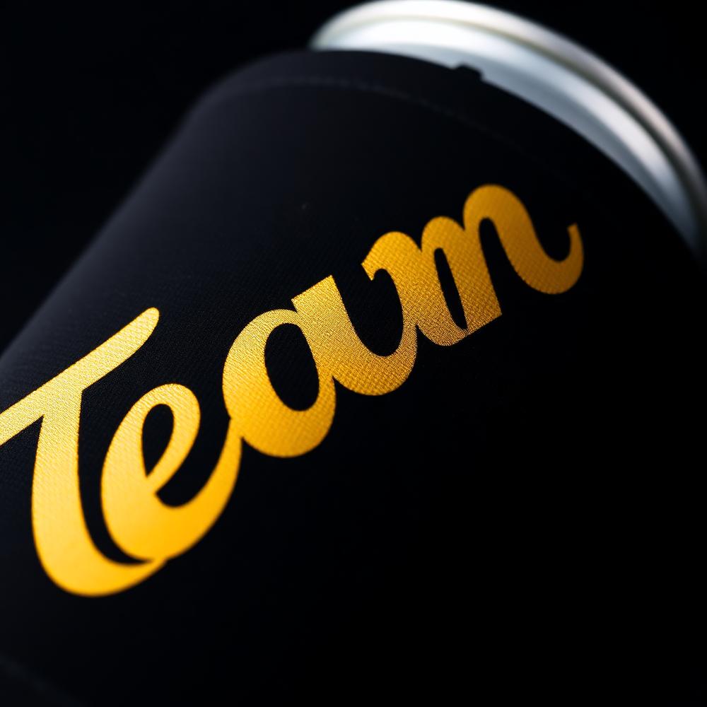 Close-up of a full-color printed koozie showing seam stitching and ink coverage, made in Pittsburgh.